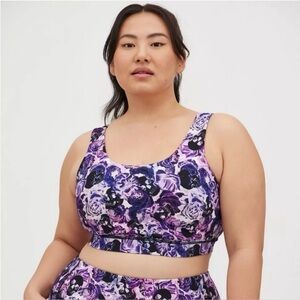 💜💀 Torrid Active Purple Skull Floral Crossover Sports Bra – NWOT – Size 2 💀💜